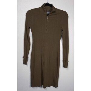 Prana Ribbed Knit Dress Womens Small Brown Quarter Zip Mock Neck Knee Length Fit